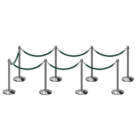 MONTOUR LINE Stanchion Post and Rope Kit Pol.Steel, 8 Crown Top 7 Green Rope C-Kit-8-PS-CN-7-PVR-GN-PS